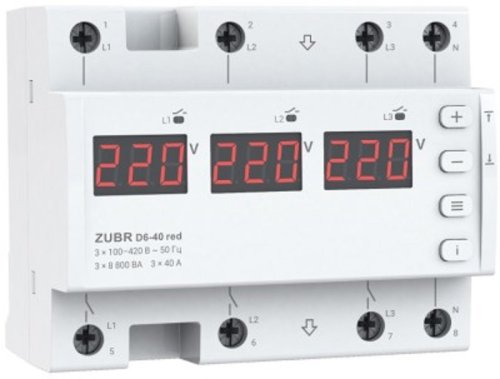 Реле напряжения трехфазное цифровое на DIN-рейку Rbuz D6-40 red многофункциональное 40А 0-400А картинка